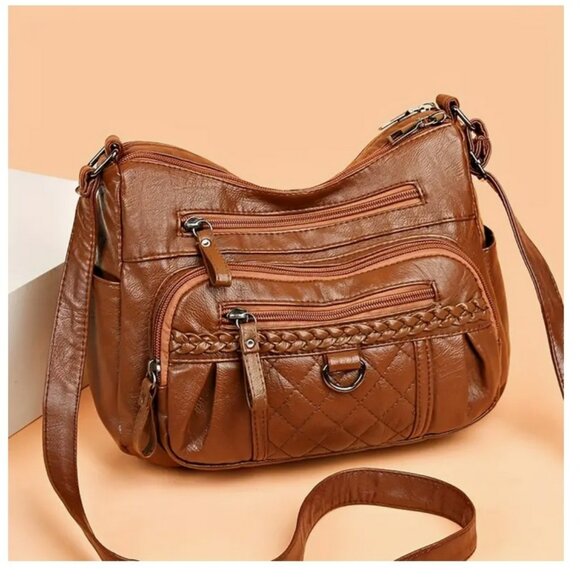 NWT Caramel Brown Handbag Purse Shoulder Strap Crossbody Versatile Solid Color - Picture 3 of 9